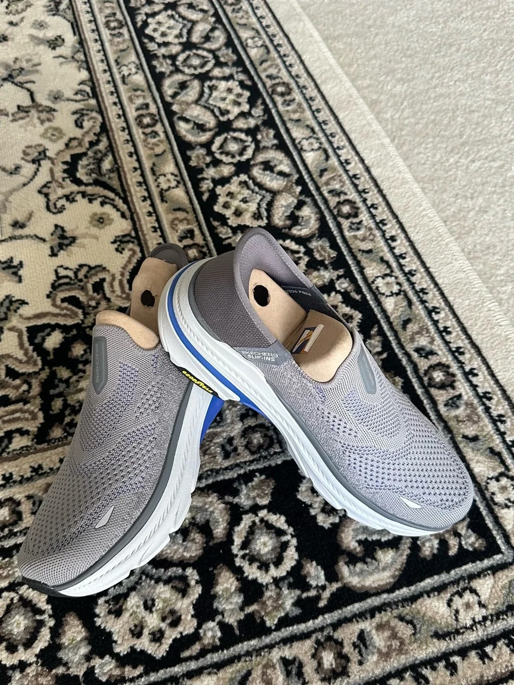 Skechers Men's Slip-On Athletic Shoes - Light Gray with Blue Accents